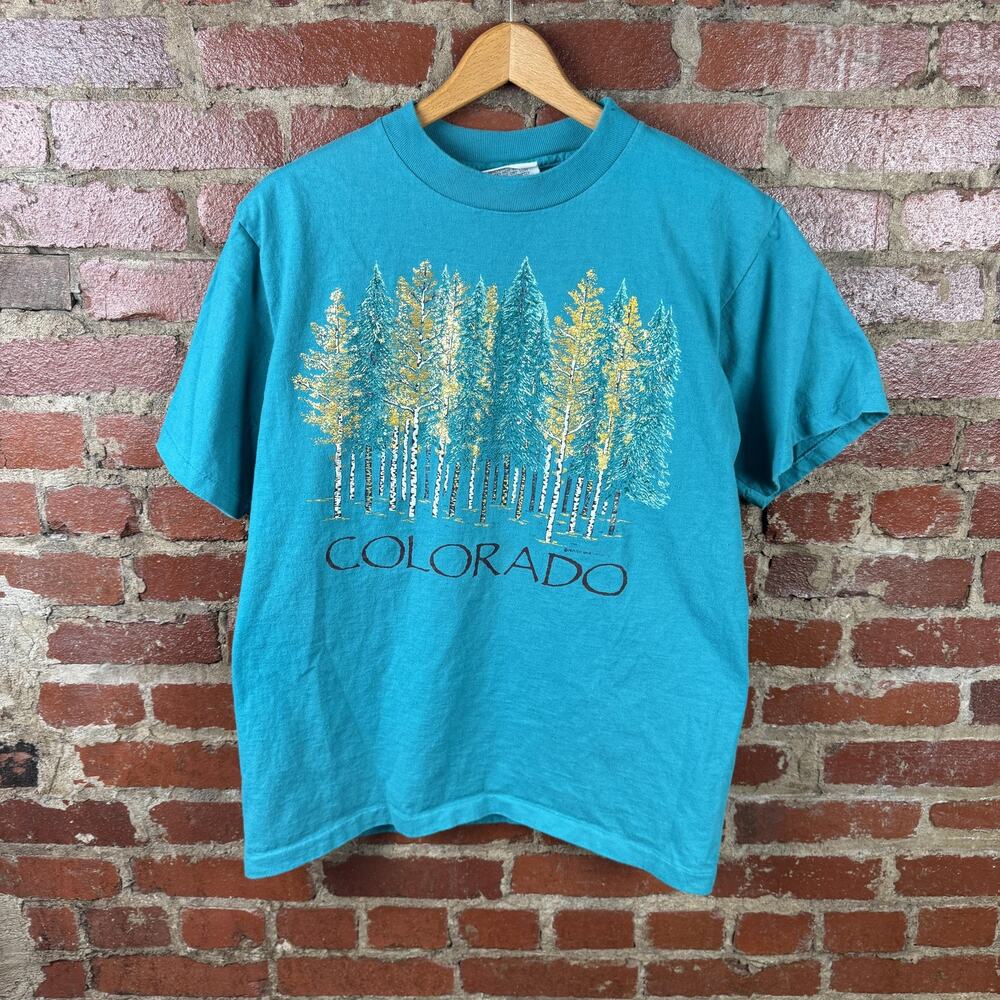 Vintage Colorado Shirt Mens Large Blue Trees Graphic Resort Images USA 90s